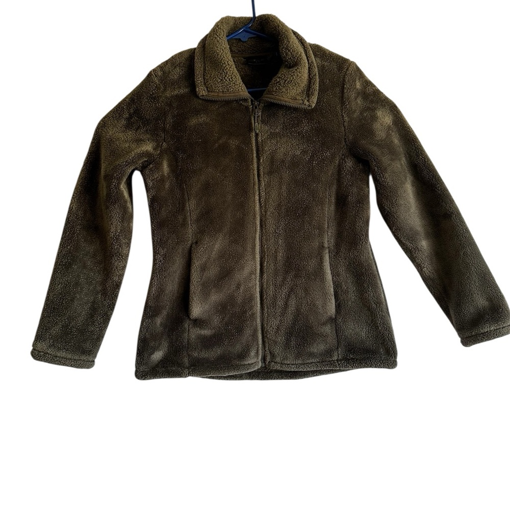 32Heat Jacket Dark Green Woman’s Full Zip Fleece Faux Fur